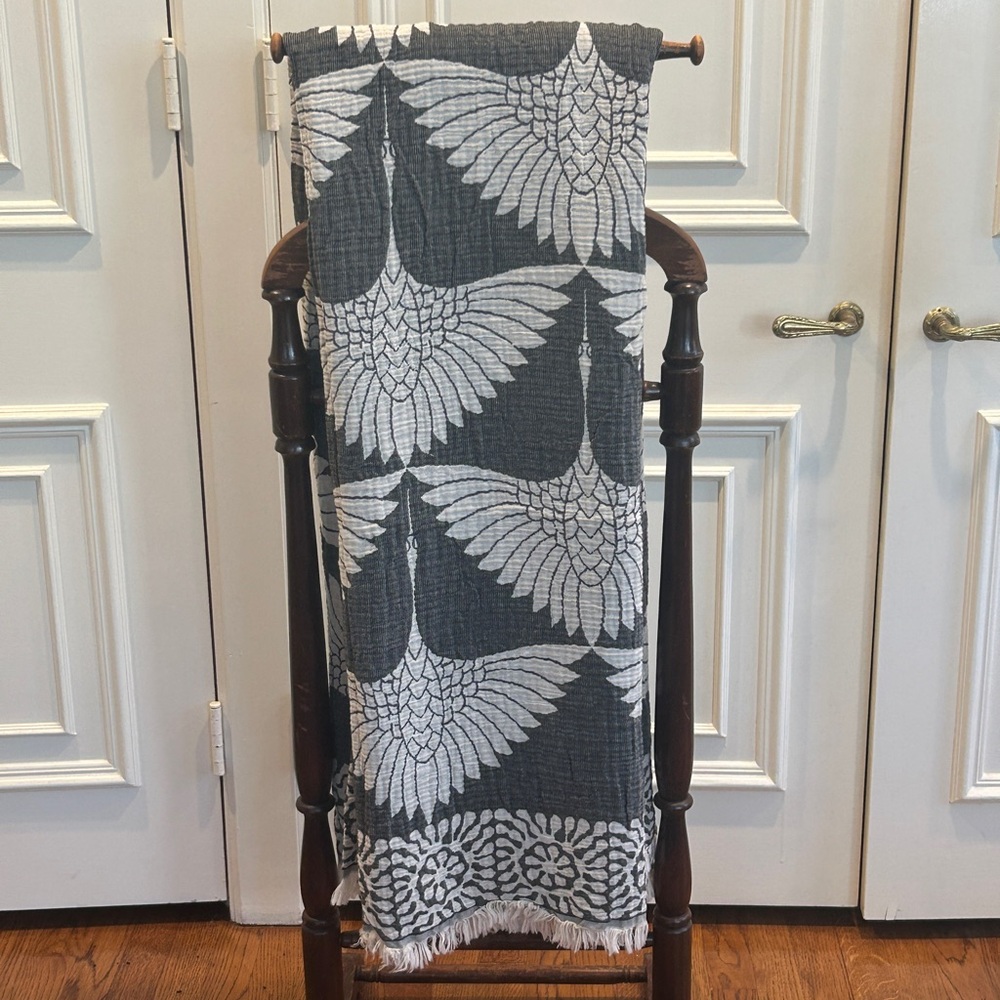 Modern Black + Gray Birds in Flight Cranes Throw Blanket Organic Cotton 2 Side - Picture 13 of 16